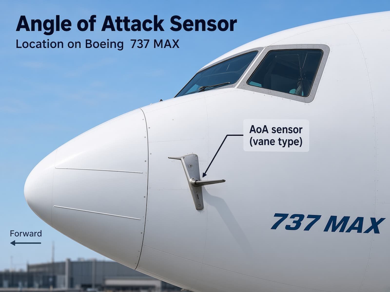 Position des Windfahnen-AoA-Sensors am vorderen Rumpf
